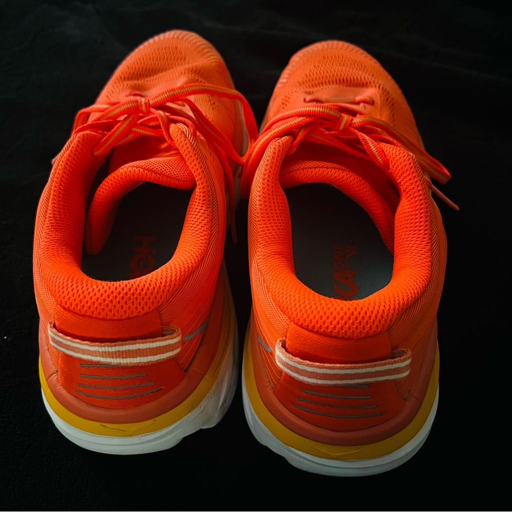 Hoka One One Women's Bright Orange Athletic Sneakers with Yellow & Blue Accents - Picture 4 of 6